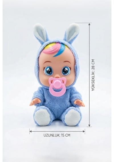Konuşan Ve Gözyaşı Döken Kolları Ve Kafası Et Bebek Peluş Tulumlu 28 Cm Ağlayan Oyuncak Bebek Mavi