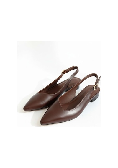 Ne&ve Shoes Kahve Deri Sivri Burun Tokalı Kadın Babet Kahverengi