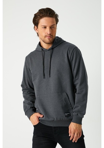 MMetalic Antrasit Erkek Kapüşonlu Kanguru Cepli Sweatshirt