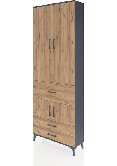 Arges Dolap 5 Raflı 3 Çekmeceli 4 Kapaklı 88x30x243 Antrasit-çam Antrasit