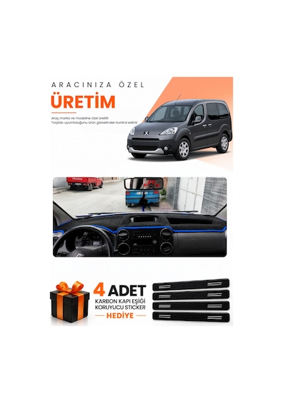 Peugeot Partner Ekranlı Kpksız 2010-2014 Uyumlu Torpido Koruma Örtüsü Oto Kılıfı - Siyah Mavi