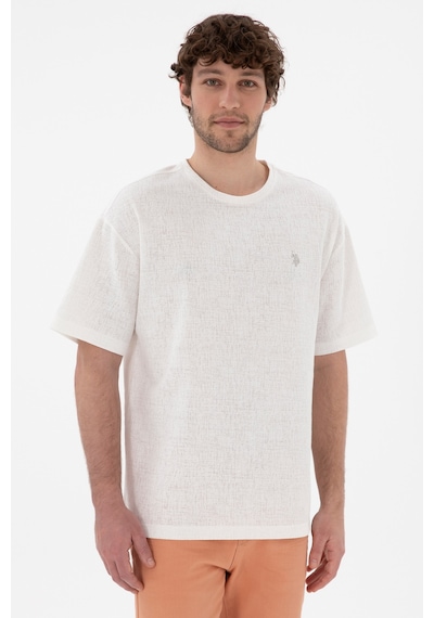 U.S. Polo Assn. Erkek Comfort Fit Bisiklet Yaka Ekru Jakarlı İnterlok Tişört 50308448-VR019 U.S. Polo Assn. Erkek Comfort Fit Bisiklet Yaka Ekru Jakarlı İnterlok Tişört 50308448-VR019