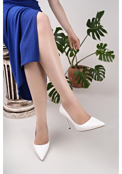 Nesilshoes Nesil Shoes Hkm 507 Beyaz Kalem Topuk Kadın Stiletto