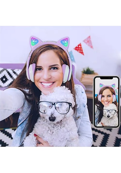 Kedi Kulağı Detaylı Kablosuz Rengarenk Işıklı Bluetooth Rgb Çocuk Oyuncu Kulaklık Üstün Performans