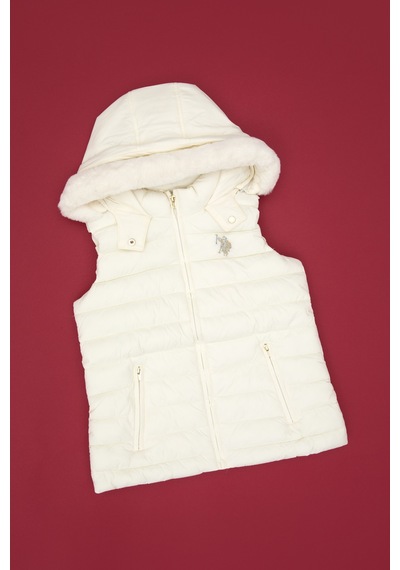U.S. Polo Assn. Kız Çocuk Krem Kapitone Kapüşonlu Şişme Yelek 50313059-VR256