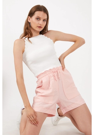 Trend Alisse Kadın Pembe Bel Lastikli İp Bağlamalı Cepli Yüksek Bel Ayrobin Şort-toz Pembe Toz Pembe