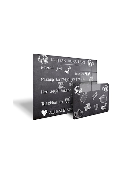 Decorita 2'Li Set Karatahta Görünü Mlü Cam Ocak Arkası + Cam Kesme Tablası Çok Renkli