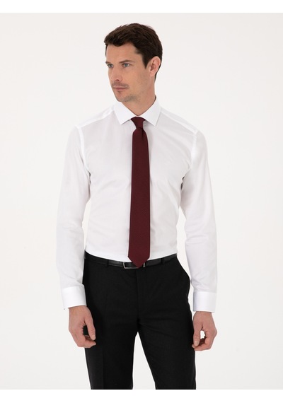 Cacharel Beyaz Slim Fit %100 Pamuk Yarım İtalyan Yaka Klasik Gömlek