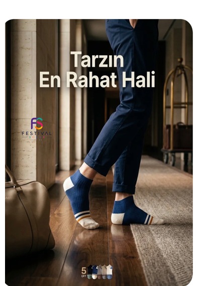 Festival Socks Erkek Patik Çorap 5'li Set Pamuklu Nefes Alan Esnek Günlük Sneaker Çorap 40-44 Çok Renkli