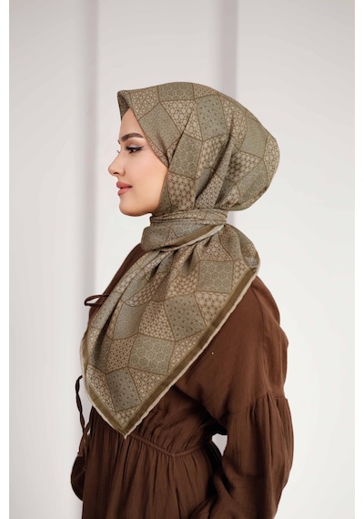 Mimiyum Mosaic Desen Soft Eşarp Haki