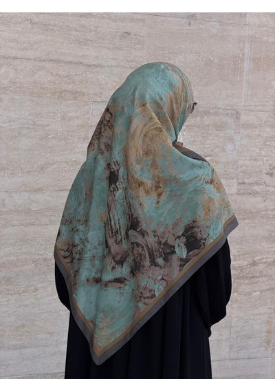 Qalortex Scarf Pamuklu Soft Âlâ Desen Eşarp-su Yeşili