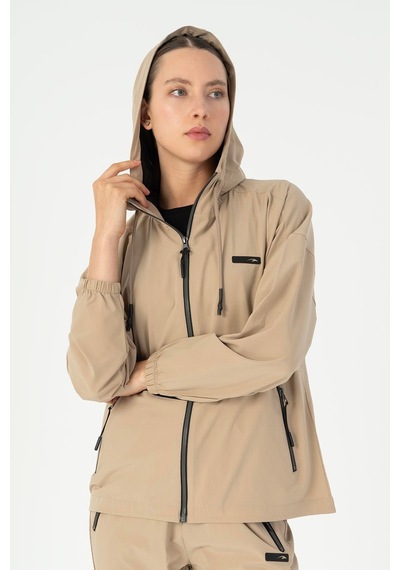 Maraton Comfort Kadın Kapüşonlu Açık Vizon Tracktop Vizon