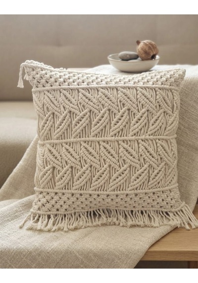 Boho-chic Makrome Kırlent Kılıfı 40x40 Cm Doğal Ve Özgün Tasarım Diğer