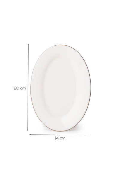 Porsima 4443 Gardenya Porselen Platin Fileli Kayık Tabak Seti - Oval Kahvaltılık Sunumluk Seti 20cm Beyaz