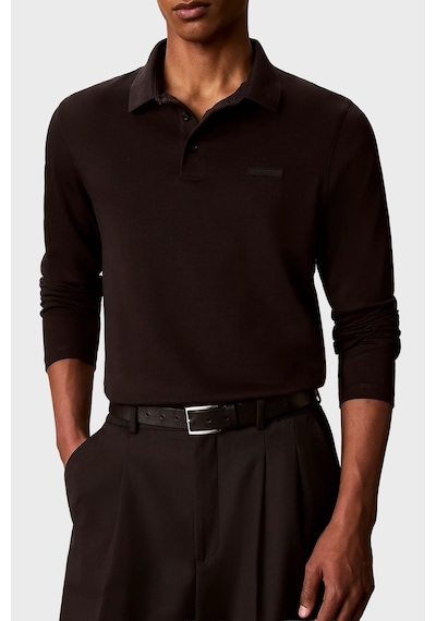 Calvin Klein Logolu % 100 Pamuk Uzun Kollu Düğmeli Polo Erkek Polo Lv04lh240g Ub1 Siyah