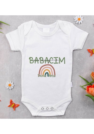 Bitmeyenkartus Bk Kids Isimli Babalar Günü Tasarımlı Bebek Body Zıbın - Model 1 Beyaz