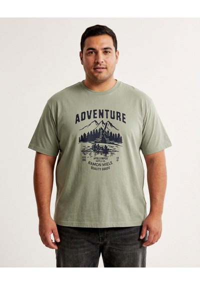 Büyük Beden Bisiklet Yaka Baskılı Erkek Tshirt Haki Büyük Beden Bisiklet Yaka Baskılı Erkek Tshirt Haki