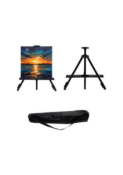 Temel Katlanabilir Metal Tripod Şövale - Ayarlanabilir, Taşıma Çantalı, Siyah