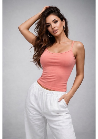 Rich Kadın Pembe Askılı Crop Atlet Pembe