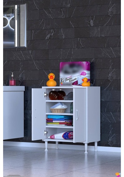 Söke 65 Cm Çok Amaçlı Kapaklı 3 Raflı 4 Bölmeli Komidin Dolap 65 Cm