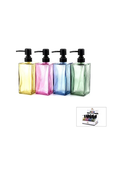 Alvetro Alv-08 Cam Sıvı Sabunluk 410 Ml - Kare Renkli Şeffaf Buzlu Çizgili Desen- 12'li Paket Diğer