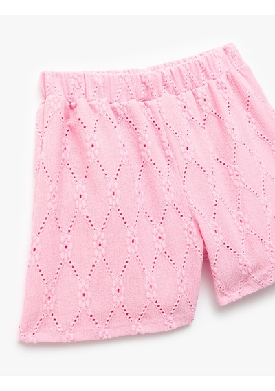 Koton Brodeli Detaylı Beli Lastikli Şort Pembe 5skg40004ak Gül Pembe