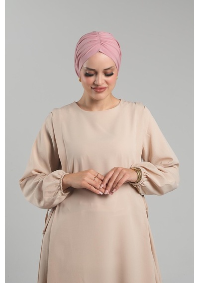 Hürrem Bone Pudra Pratik Hazır Geçmeli Tesettür Bone Sandy Büzgülü Salaş 2119 06 Pudra