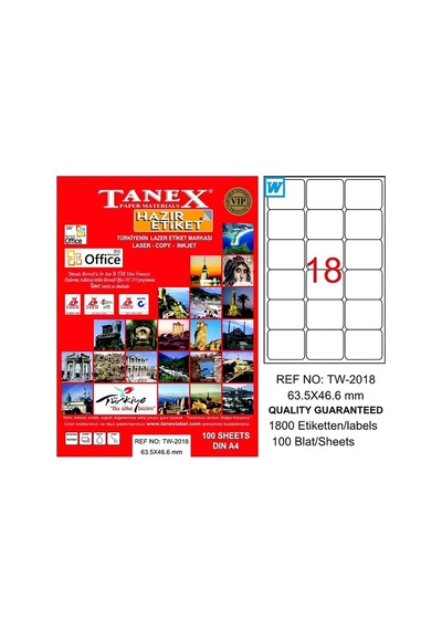 Tanex 2018 Laser Etiket 63x46mm 18x100 1800 Adet Diğer