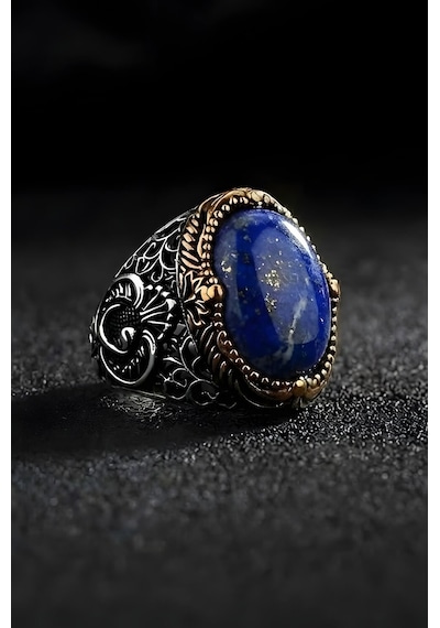 Hünkar Model Lapis Lazuli Taşlı Gümüş Erkek Yüzük 18 Gümüş