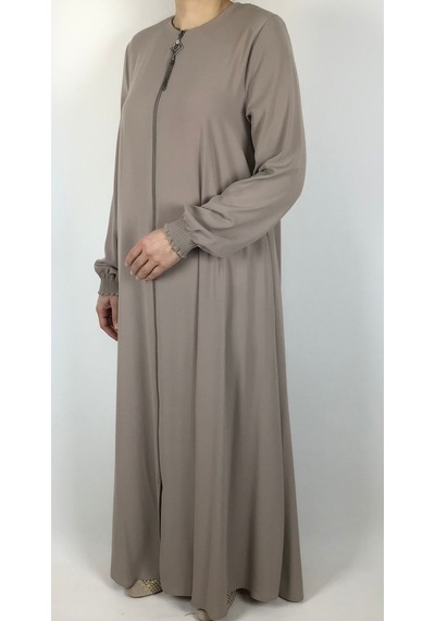 Önü Fermuarlı Gizli Cepli Mevlana Model Ferace Krem