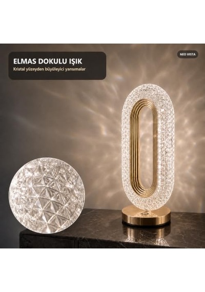 Şarjlı Dokunmatik Dekoratif Dim Edilebilir Masa Lambası Gold, Kristal Elmas Enerji Sınıfı A 10 Parça Siyah 81800784