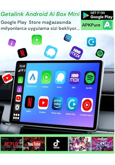 Getalink Yeni Nesil 3in1 Carplay Ai Box Youtube,netflix,gps,hareket Halinde Video İzleme Diğer