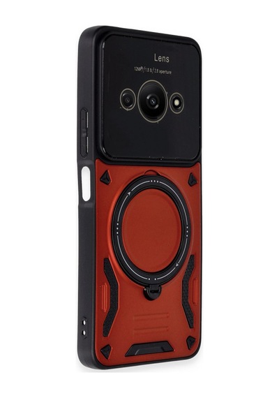 Xiaomi Poco C61 Uyumlu Kılıf Joy Lens Standlı Kapak - Kırmızı