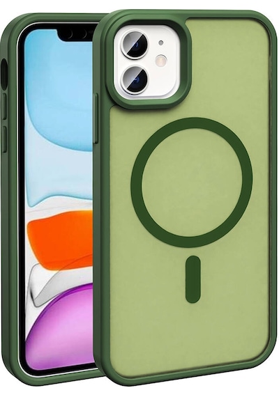 Apple Uyumlu iPhone 12 Pro Kılıf M-safe Şarj Özellikli Mat Arka Yüzey Zore Sio Kapak Koyu Yeşil