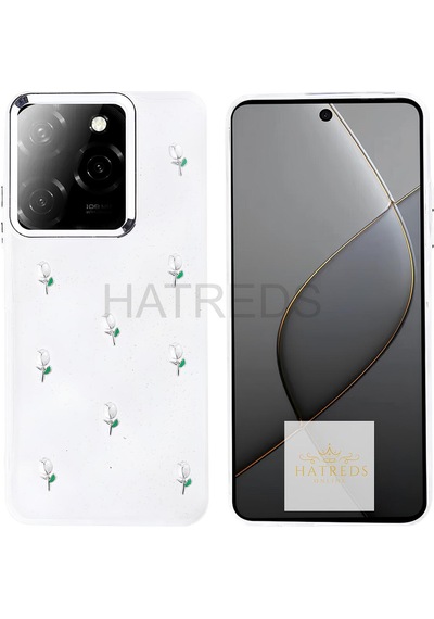 İnfinix Hot 40 Kılıf Kamera Koruma Çıkıntılı Metalik Çıkartma Figürlü Şeffaf Tasarım Kapak