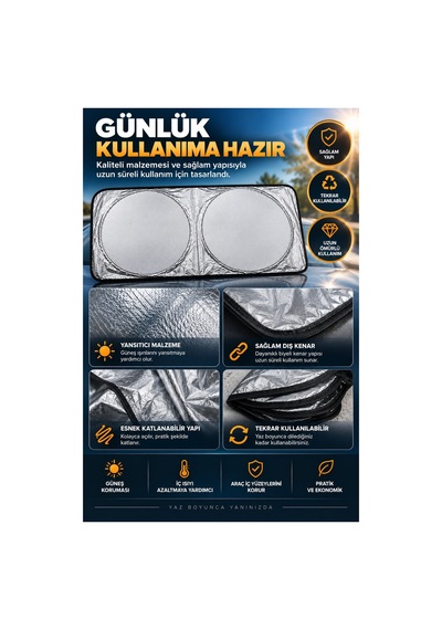 Robeve Araç Ön Cam Güneşliği Katlanabilir Reflektif Tasarım - Güneş Ve Isı Koruyucu Oto Güneşlik, Direksiyon Torpido Konsol Koruyucu Araba Aksesuarı Araba Güneşlik Araç Güneşlik Oto Perde Araç Perde