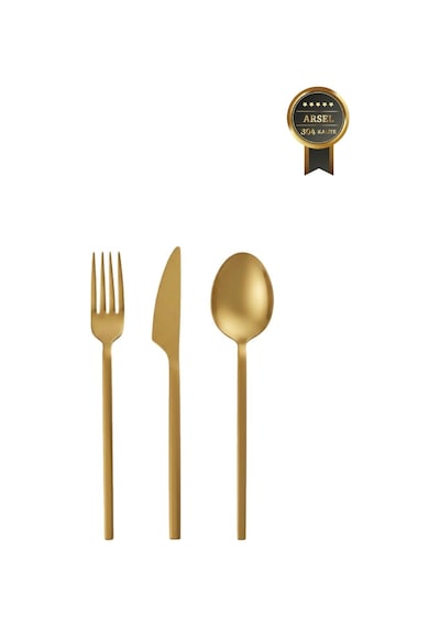 Arsel Venüs Titanyum Mat Gold 84 Parça 12 Kişilik Çatal Kaşık Bıçak Seti 304 Kalite 4 Mm Ağır Premium Gümüş