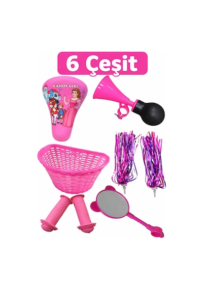 Kız Bisiklet Koltuğu Pembe Sepet Pembe Vakvak Korna Pembe Püskül Çocuk Elcik Pembe Ayna Seti Pembe
