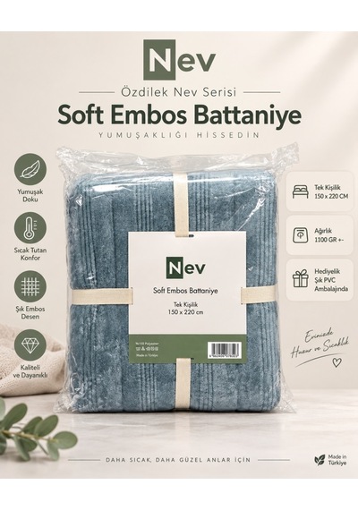 Özdilek Nev Serisi Soft Embos Tek Kişilik Battaniye 150x220 - Atlantik Yeşil
