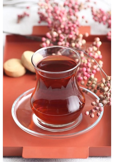 Lav Eda Cam Çay Seti 6 Kişilik 170 ml (6 Çay Bardağı, 6 Çay Tabağı)