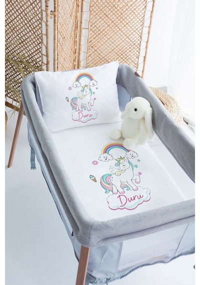 %100 Delux Pamuk Saten İsme Özel İsimli 70x120 Park Yatak Nevresim Seti Unicorn