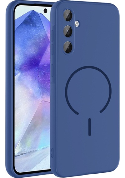 Samsung Uyumlu Galaxy A55 Kılıf Magsafeli Premium Meta Silikon Kapak Lacivert
