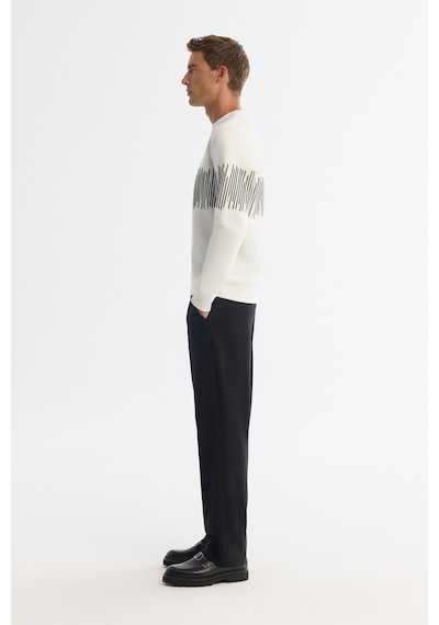 Avva Erkek Ekru Bisiklet Yaka Pamuklu Çizgili Sweatshirt B001203