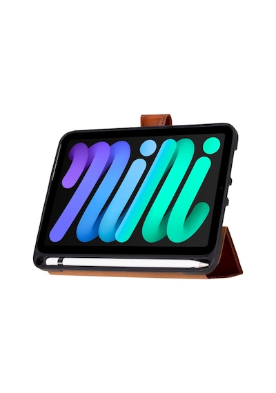 Bloomcase Trigon Tan Apple Uyumlu iPad  Mini 2024 Hakiki Deri Kılıf Tablet Kılıfı