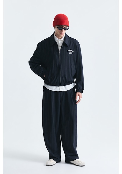 Vamos Oversize Çizgili Ceket Takım Lacivert