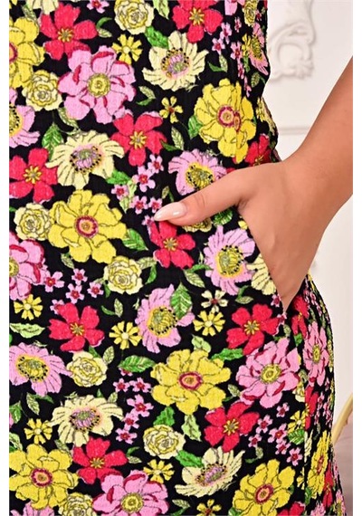 Dip Moda Kadın Büyük Beden Çiçek Desenli Elbise Dpaysl71 Sarı