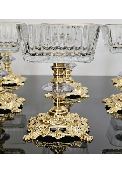 Atabey Home 6'li Frezya Kare Gold Kase Döküm Ayakli Dondurmalik & Şekerlik & Sunumluk & Çerezlik