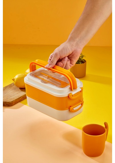2 Katlı Lunch Box Ofis, Okul Ve Piknik İçin Pratik Yemek Kabı Sarı