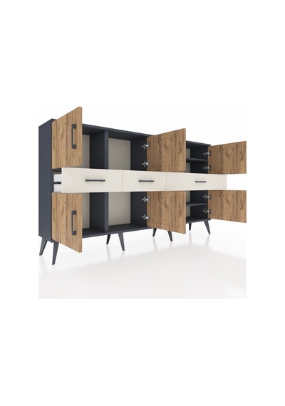 Arges Konsol 5 Raflı 3 Çekmeceli 8 Kapaklı 176x30x99 Antrasit-çam/aytaşı Atlas Çam/aytası - Antrasıt
