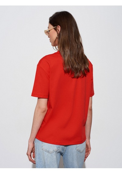 Dilvin Dekoratif Dikişli Bisiklet Yaka Tshirt 101a30312 - Kırmızı